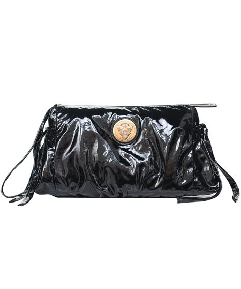 gucci black patnet clutch with silver buckle|Gucci lame leather clutch.